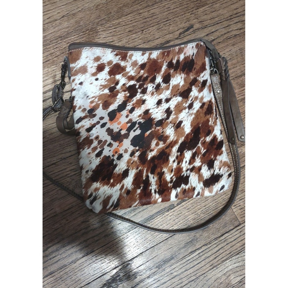 Tony Lama Crossbody Bag Genuine Hair On Hide Leather Western Tooled Boho Purse - Picture 4 of 9